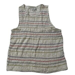 Madewell Texture And Thread Rainbow Stitch Smocked Tank Top Size L Embroidered